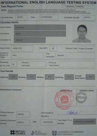 Best IELTS test result April 2009