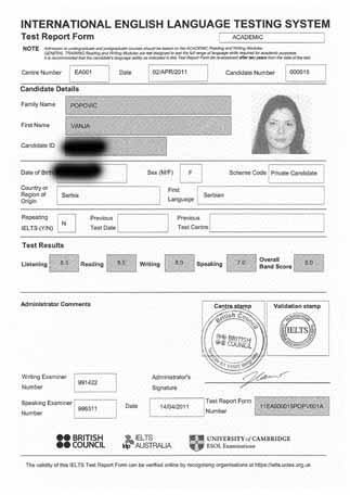 Best IELTS test result April 2011