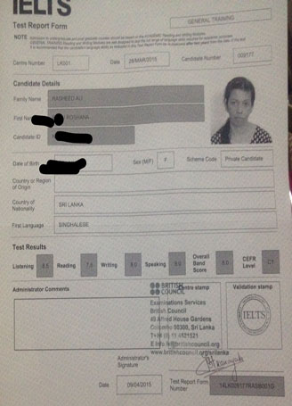 Best IELTS test result April 2015