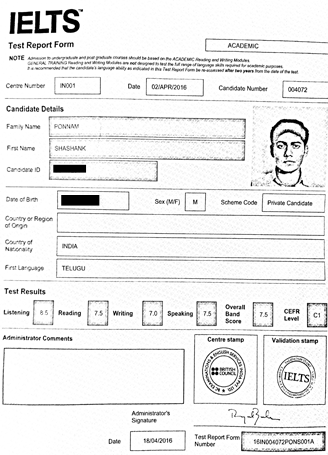 Best IELTS test result April 2016