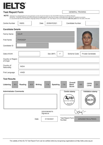 Best IELTS test result April 2021