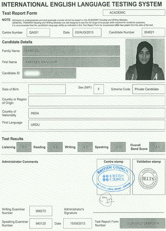 Best IELTS test result August 2013