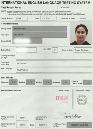 Best IELTS test result August 2013