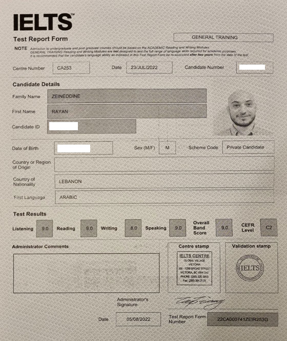 Best IELTS test result August 2022