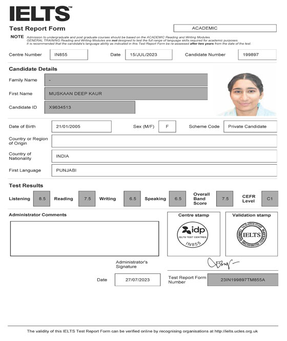 Best IELTS test result August 2023