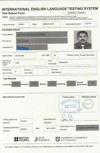 Best IELTS test result December 2010