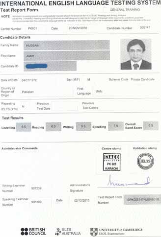 Best IELTS test result December 2010