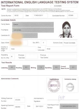 Best IELTS test result December 2011