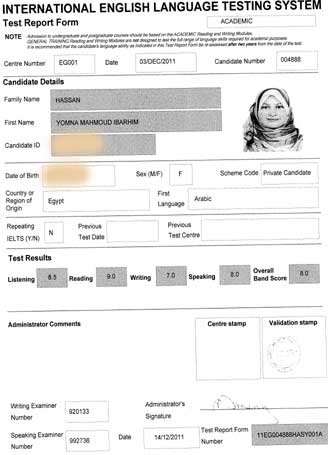 Best IELTS test result December 2011