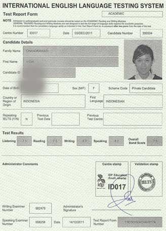 Best IELTS test result December 2011