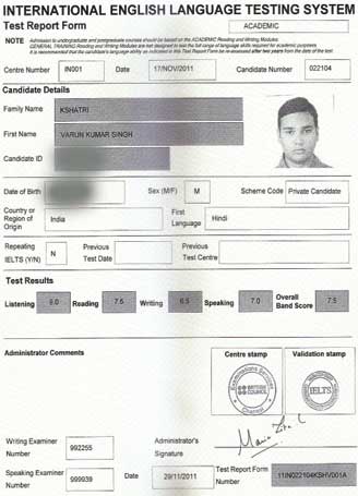 Best IELTS test result December 2011