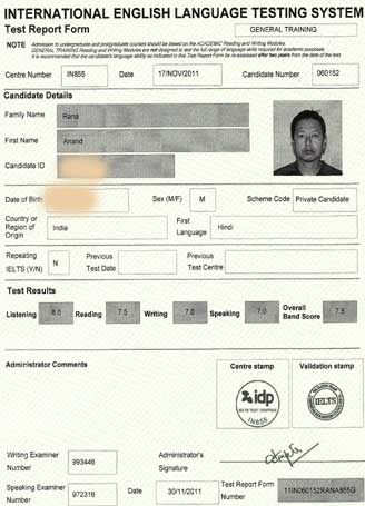 Best IELTS test result December 2011