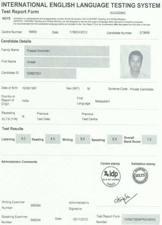 Best IELTS test result December 2012