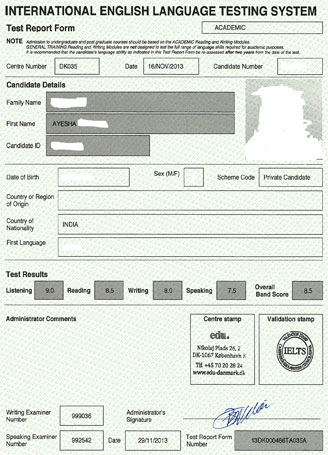 Best IELTS test result December 2013