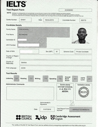 Best IELTS test result December 2020