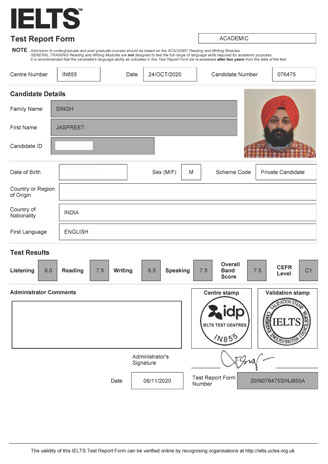 Best IELTS test result December 2020