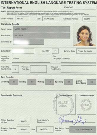 Best IELTS test result February 2012