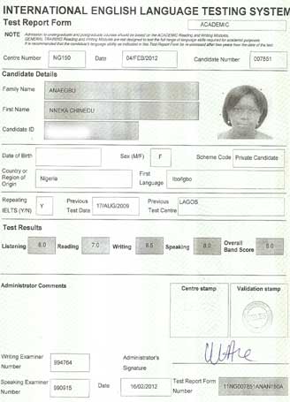 Best IELTS test result February 2012