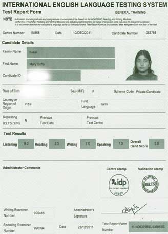 Best IELTS test result January 2012