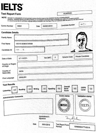 Best IELTS test result January 2016