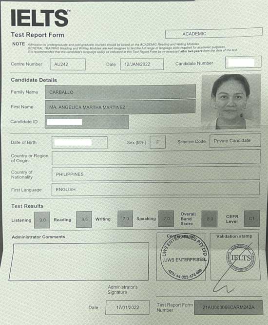 Best IELTS test result January 2022