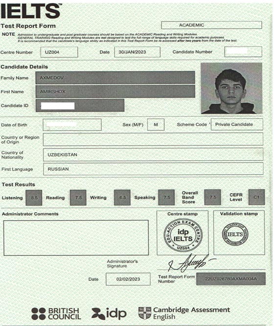 Best IELTS test result January 2023