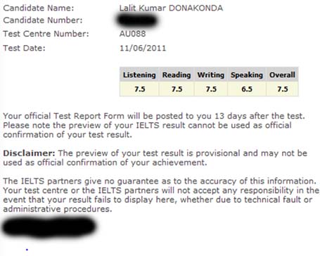 Best IELTS test result July 2011