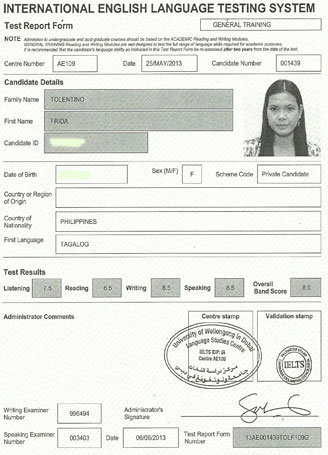 Best IELTS test result June 2013