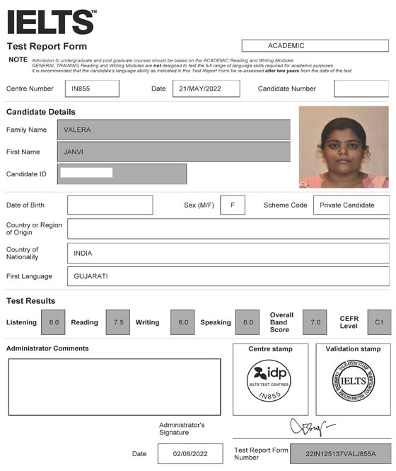 Best IELTS test result June 2022