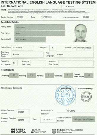 Best IELTS test result March 2010