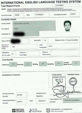 Best IELTS test result March 2011