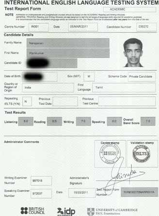 Best IELTS test result March 2011