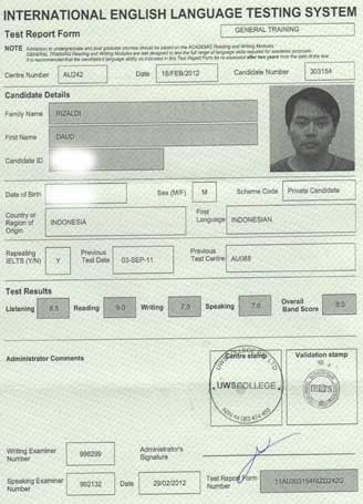 Best IELTS test result March 2012