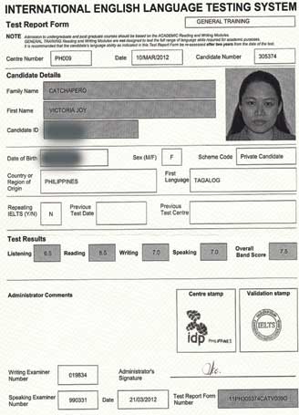 Best IELTS test result March 2012