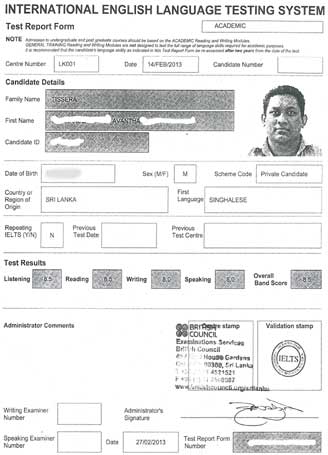 Best IELTS test result March 2013