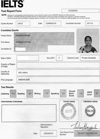 Best IELTS test result March 2016