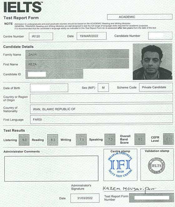 Best IELTS test result March 2022