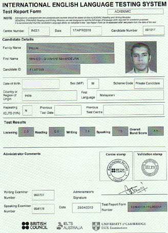 Best IELTS test result May 2010