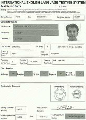 Best IELTS test result May 2012