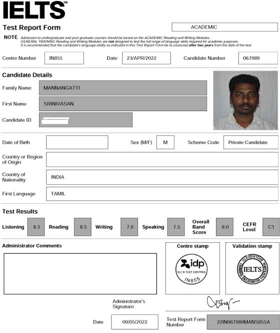 Best IELTS test result May 2022