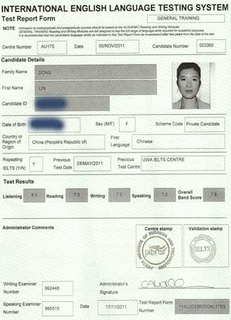 Best IELTS test result November 2011