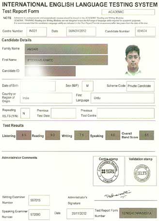 Best IELTS test result November 2012