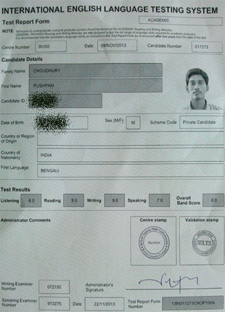 Best IELTS test result November 2013