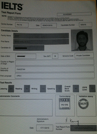 Best IELTS test result November 2016