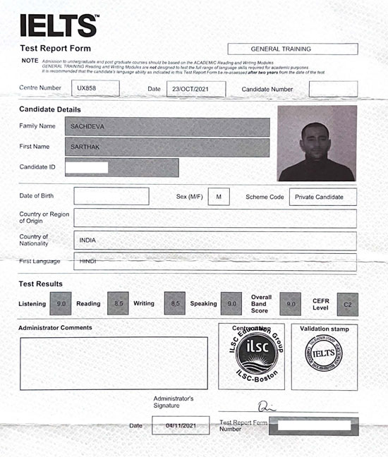 Best IELTS test result November 2021