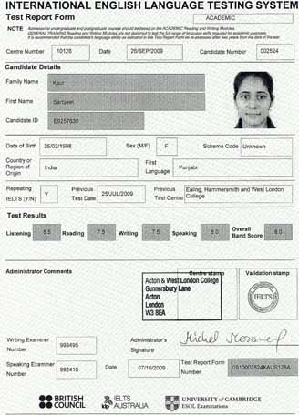 Best IELTS test result October 2009