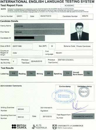 Best IELTS test result October 2010