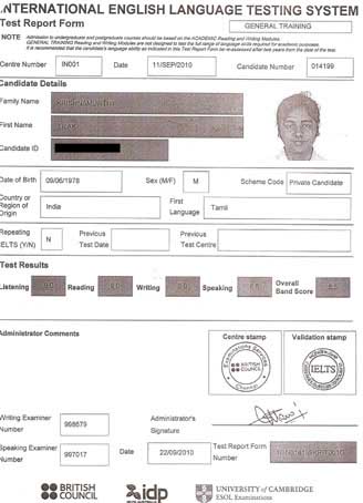 Best IELTS test result October 2010