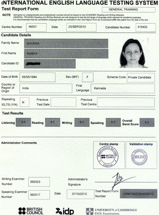 Best IELTS test result October 2010