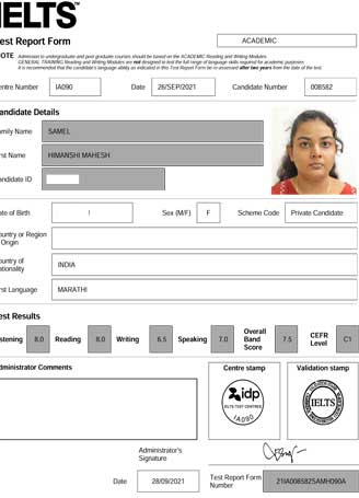 Best IELTS test result October 2021